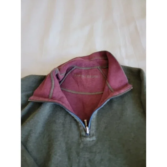 Tommy Bahama Mens XL 1/4 Zip Pullover Green Purple Reversible Logo Casual Solid - Picture 5 of 15